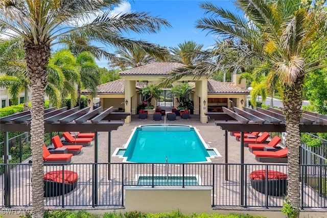 2488 Breakwater Way Unit 201, Naples, FL 34112 - community pool featuring an outdoor living space, a patio, and a pergola