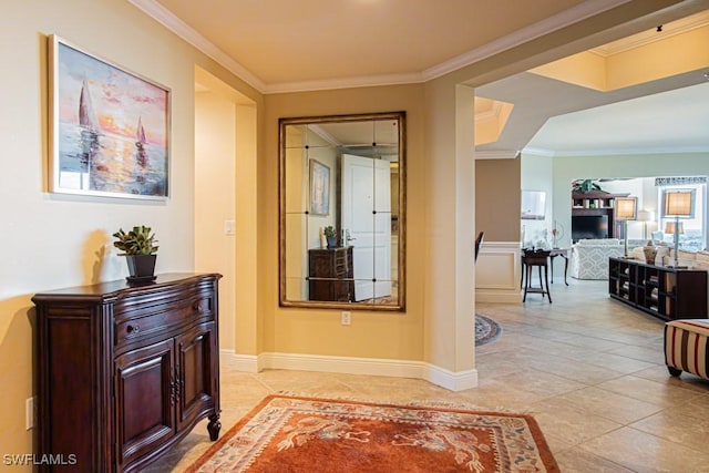 1050 Borghese Ln Unit 1101, Naples, FL 34114 - corridor with ornamental molding, baseboards, and light tile patterned flooring