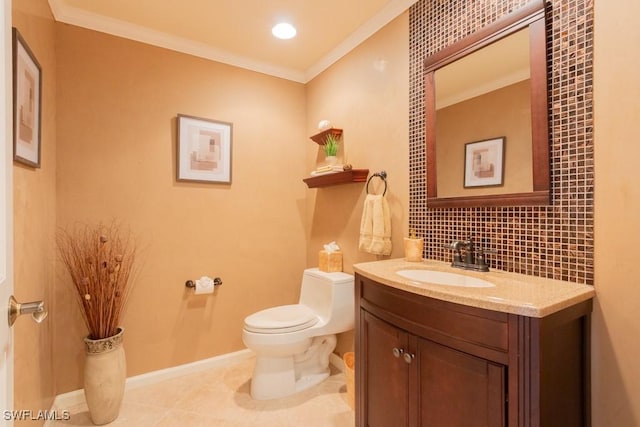 1050 Borghese Ln Unit 1101, Naples, FL 34114 - half bathroom featuring vanity, toilet, ornamental molding, baseboards, and tile patterned floors