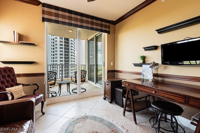1050 Borghese Ln Unit 1101, Naples, FL 34114 - office featuring crown molding and tile patterned floors