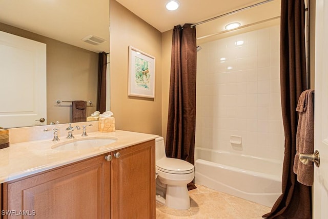 1050 Borghese Ln Unit 1101, Naples, FL 34114 - bathroom with toilet, vanity, shower / bath combination with curtain, tile patterned flooring, and recessed lighting