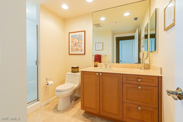 1050 Borghese Ln Unit 1101, Naples, FL 34114 - bathroom with toilet, vanity, recessed lighting, a stall shower, and tile patterned flooring