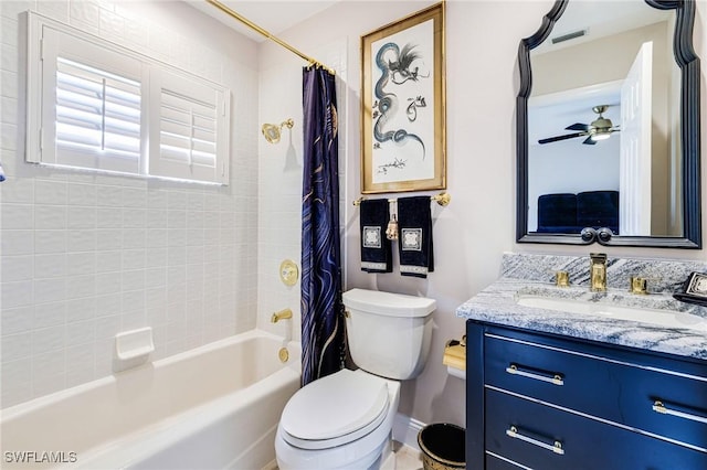 8241 Glenfinnan Cir, Fort Myers, FL 33912 - full bath with shower / bath combo with shower curtain, vanity, toilet, and ceiling fan