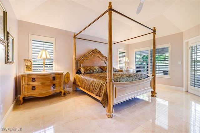 8241 Glenfinnan Cir, Fort Myers, FL 33912 - bedroom with baseboards, lofted ceiling, and access to outside