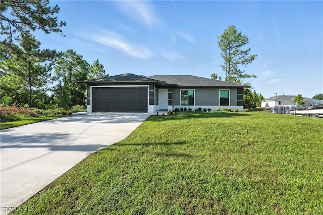 4011 7th St SW, Lehigh Acres, FL 33976 - single story home with an attached garage, driveway, a front lawn, and stucco siding