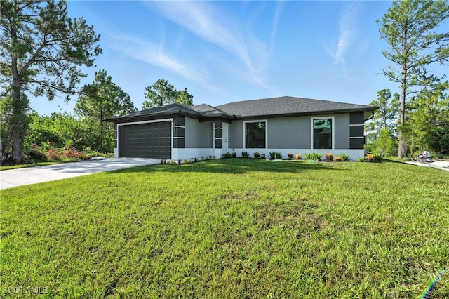 4011 7th St SW, Lehigh Acres, FL 33976 - view of front of house with a garage, concrete driveway, stucco siding, and a front yard