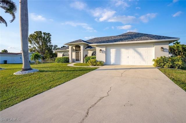 227 SW 48th Ter, Cape Coral, FL 33914 - view of front facade with a front lawn, driveway, an attached garage, and stucco siding