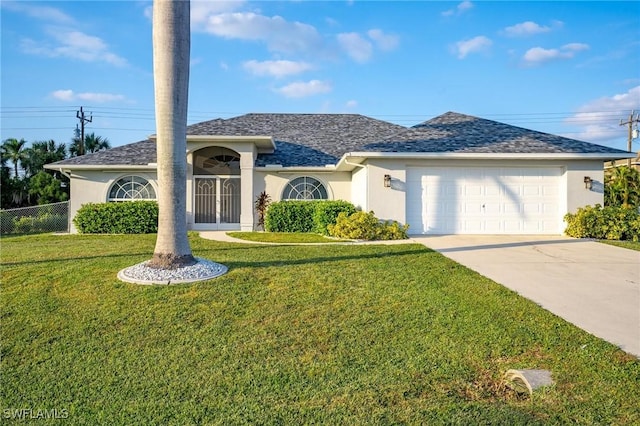 227 SW 48th Ter, Cape Coral, FL 33914 - view of front of property with stucco siding, concrete driveway, an attached garage, and a shingled roof