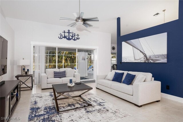 227 SW 48th Ter, Cape Coral, FL 33914 - tiled living room with ceiling fan