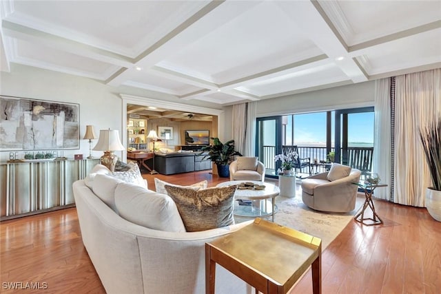 1920 Virginia Ave Unit 1602, Fort Myers, FL 33901 - living area with coffered ceiling, beamed ceiling, wood finished floors, and crown molding
