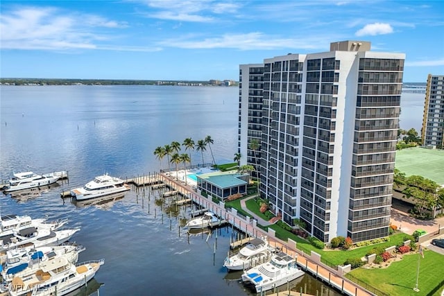 1920 Virginia Ave Unit 1602, Fort Myers, FL 33901 - drone / aerial view of a large body of water, apartment complex, and numerous boat docks
