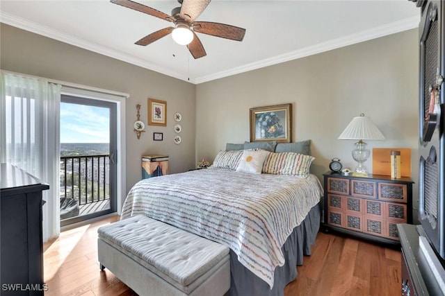1920 Virginia Ave Unit 1602, Fort Myers, FL 33901 - bedroom with access to outside, ornamental molding, wood finished floors, and a ceiling fan