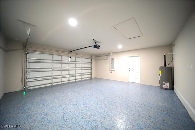 1895 Weldon Ave, Lehigh Acres, FL 33972 - garage featuring water heater, a garage door opener, electric panel, and recessed lighting