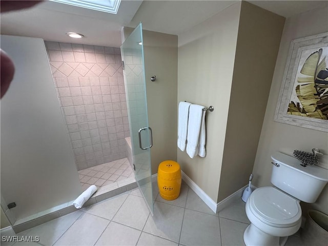 17170 Harbour Point Dr Unit 736, Fort Myers, FL 33908 - full bathroom with a shower stall, baseboards, toilet, tile patterned floors, and recessed lighting