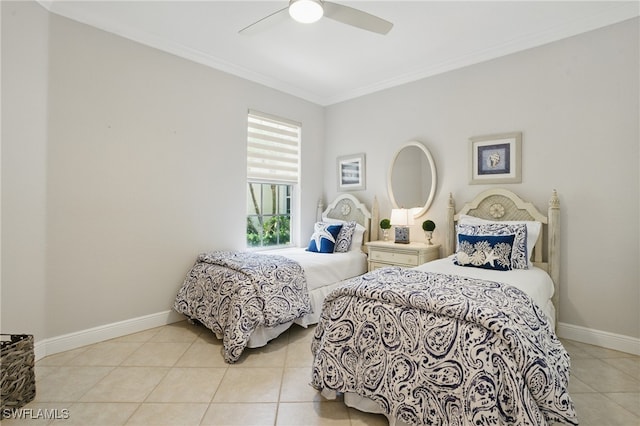 28657 San Lucas Ln Unit 102, Bonita Springs, FL 34135 - bedroom with tile patterned floors, crown molding, and ceiling fan