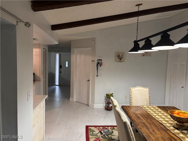 5504 Brookfield St, Lehigh Acres, FL 33971 - dining area featuring light marble finish floors and beam ceiling