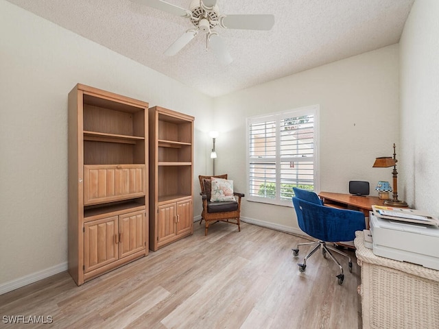 105 Tuscana Ct Unit 1002, Naples, FL 34119 - office featuring light wood-type flooring, a textured ceiling, ceiling fan, and baseboards