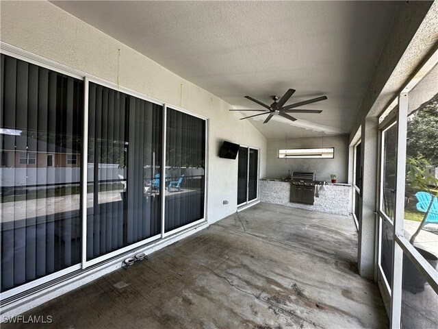 1839 Jovita Ave, Lehigh Acres, FL 33972 - unfurnished sunroom featuring a ceiling fan and lofted ceiling