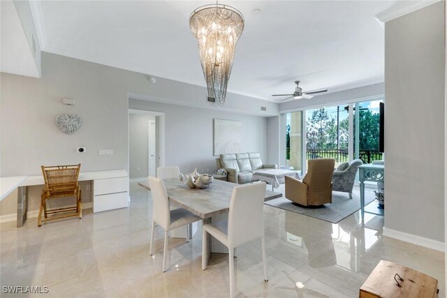 2728 Tiburon Blvd E Unit A403, Naples, FL 34109 - dining room with baseboards, a chandelier, ceiling fan, and crown molding
