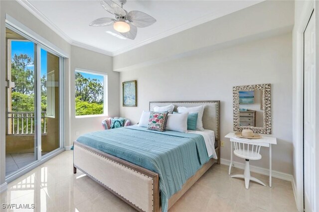 2728 Tiburon Blvd E Unit A403, Naples, FL 34109 - bedroom with access to outside, ornamental molding, baseboards, and ceiling fan
