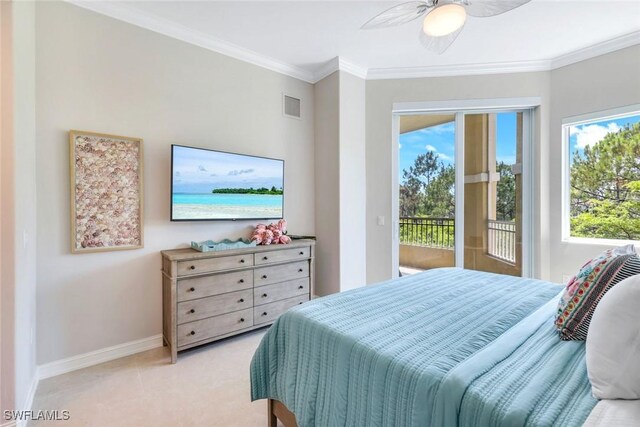 2728 Tiburon Blvd E Unit A403, Naples, FL 34109 - bedroom with access to outside, multiple windows, ornamental molding, baseboards, and ceiling fan