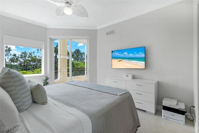 2728 Tiburon Blvd E Unit A403, Naples, FL 34109 - bedroom featuring access to exterior, ornamental molding, and a ceiling fan
