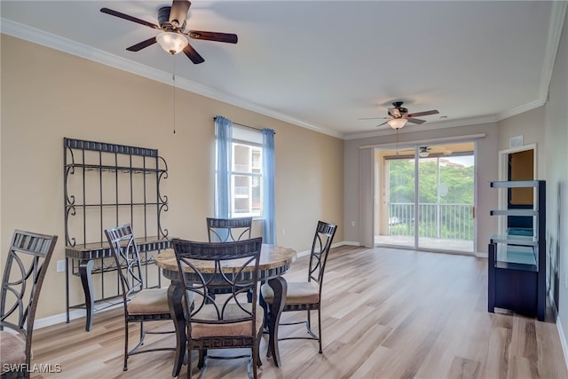 8320 Whiskey Preserve Cir Unit 321, Fort Myers, FL 33919 - dining space with ceiling fan, healthy amount of natural light, baseboards, light wood-style floors, and crown molding