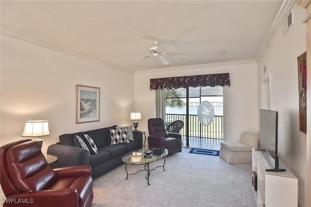 10350 Washingtonia Palm Way Unit 4234, Fort Myers, FL 33966 - carpeted living room with ornamental molding and ceiling fan