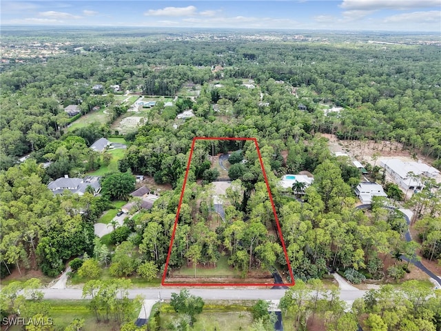 5810 Golden Oaks Ln, Naples, FL 34119 - aerial view of property's location featuring a heavily wooded area and property boundaries highlighted