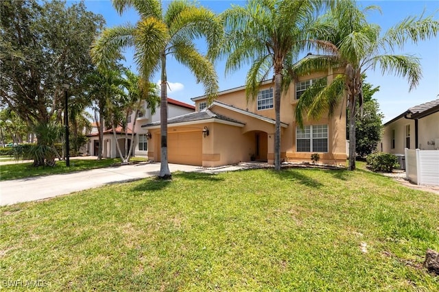 8364 Laurel Lakes Blvd, Naples, FL 34119 - view of front of property featuring stucco siding, a garage, concrete driveway, and a front lawn