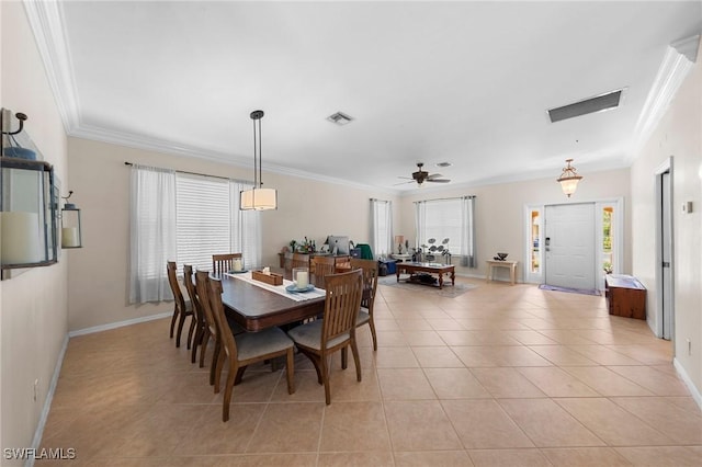 8364 Laurel Lakes Blvd, Naples, FL 34119 - dining room featuring ornamental molding, light tile patterned flooring, and ceiling fan