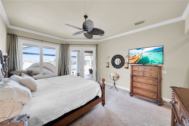 4009 Chiquita Blvd S, Cape Coral, FL 33914 - bedroom with access to outside, french doors, light carpet, baseboards, and ornamental molding
