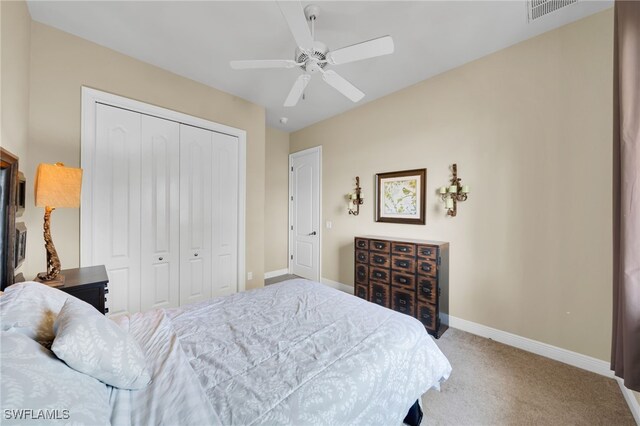 4009 Chiquita Blvd S, Cape Coral, FL 33914 - bedroom featuring baseboards, carpet, a closet, and ceiling fan