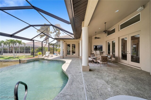 4009 Chiquita Blvd S, Cape Coral, FL 33914 - swimming pool featuring french doors, a patio, and a ceiling fan