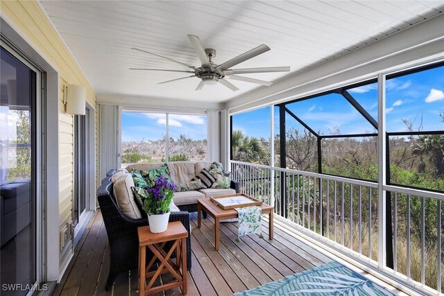 654 Sea Oats Dr, Sanibel, FL 33957 - sunroom / solarium with outdoor lounge area and ceiling fan