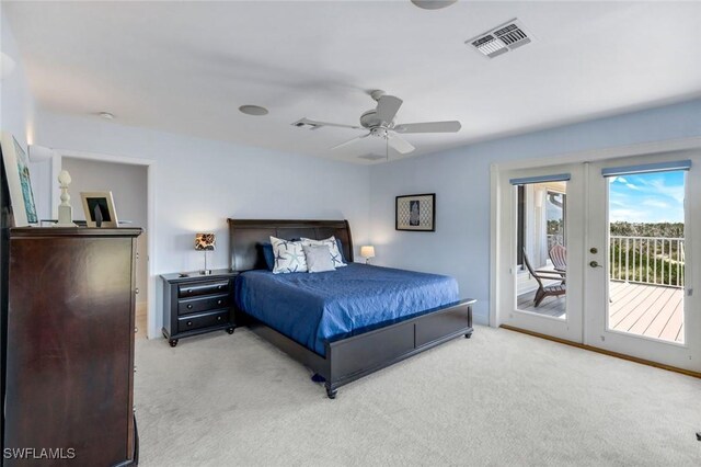 654 Sea Oats Dr, Sanibel, FL 33957 - carpeted bedroom with access to outside, french doors, a ceiling fan, and baseboards