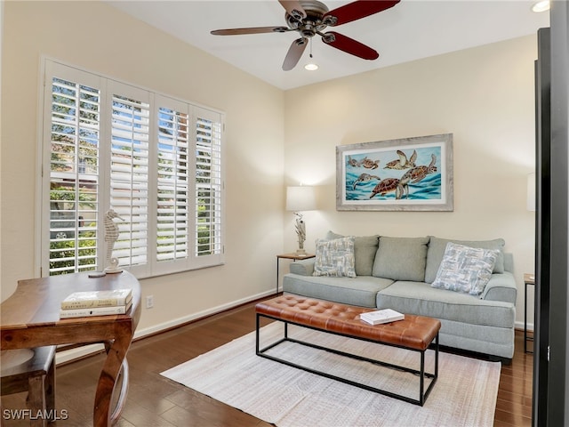 26527 Lucky Stone Rd, Bonita Springs, FL 34135 - living room with wood finished floors, a ceiling fan, recessed lighting, and baseboards
