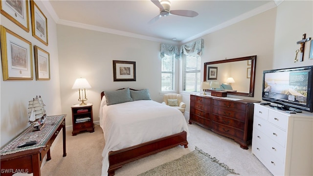 5872 Mayflower Way, Ave Maria, FL 34142 - bedroom featuring light carpet, crown molding, and a ceiling fan