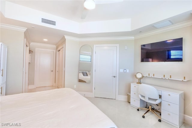 9115 Strada Pl Unit 5317, Naples, FL 34108 - tiled bedroom with ornamental molding, baseboards, a ceiling fan, and recessed lighting