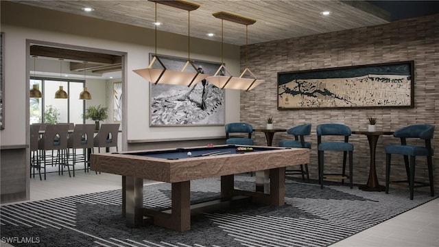750 Goodlette-Frank Rd N Unit 301, Naples, FL 34102 - rec room with brick wall, wood finished floors, pool table, and recessed lighting