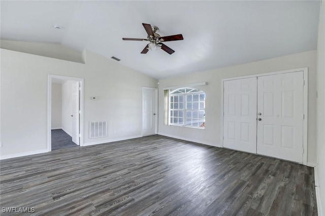 1717 43rd St SW, Naples, FL 34116 - unfurnished living room featuring lofted ceiling, a ceiling fan, dark wood finished floors, and baseboards