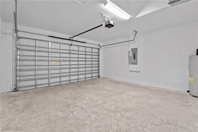 618 Sheldon Ave, Lehigh Acres, FL 33936 - garage featuring electric panel, a garage door opener, and water heater