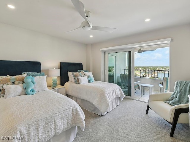3951 Gulf Shore Blvd N Unit 1005, Naples, FL 34103 - carpeted bedroom featuring access to outside, recessed lighting, and a ceiling fan