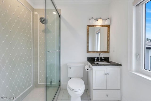 491 Wedge Dr, Naples, FL 34103 - bathroom featuring a shower stall, vanity, and tile patterned flooring