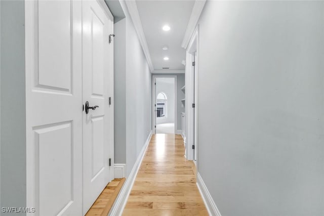 491 Wedge Dr, Naples, FL 34103 - hallway featuring crown molding, light wood finished floors, and recessed lighting