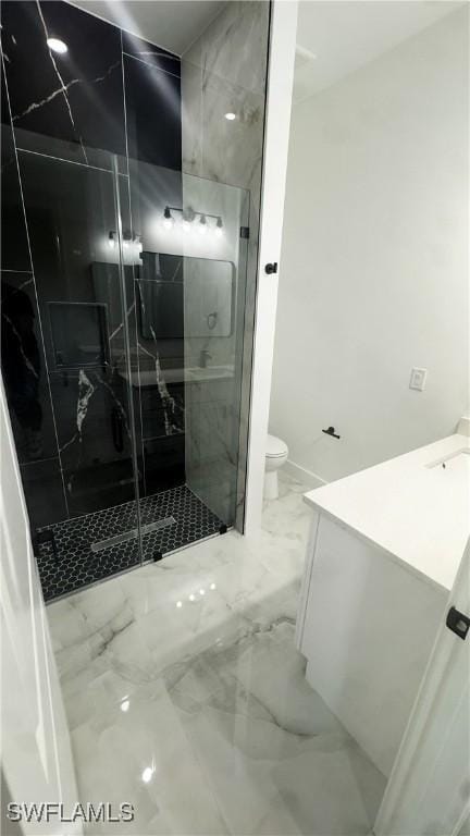 761 Bell Blvd S, Lehigh Acres, FL 33974 - full bath with vanity, marble finish flooring, a marble finish shower, and toilet