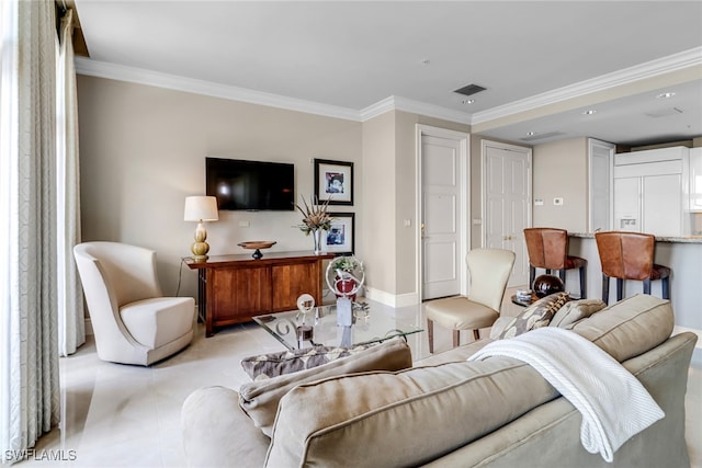 900 5th Ave S Unit 302, Naples, FL 34102 - living area featuring crown molding, light tile patterned floors, baseboards, and recessed lighting