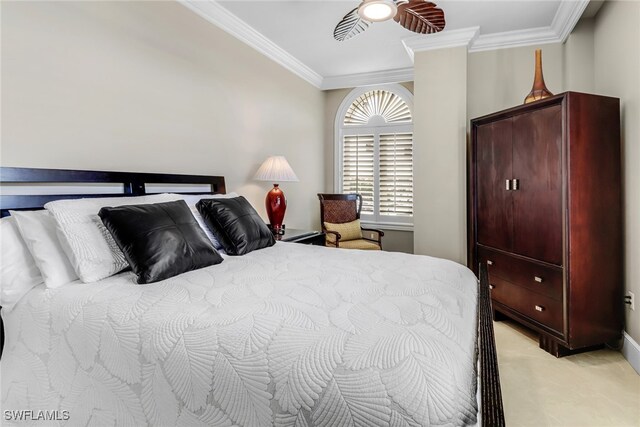 900 5th Ave S Unit 302, Naples, FL 34102 - bedroom featuring crown molding, light colored carpet, a ceiling fan, and baseboards