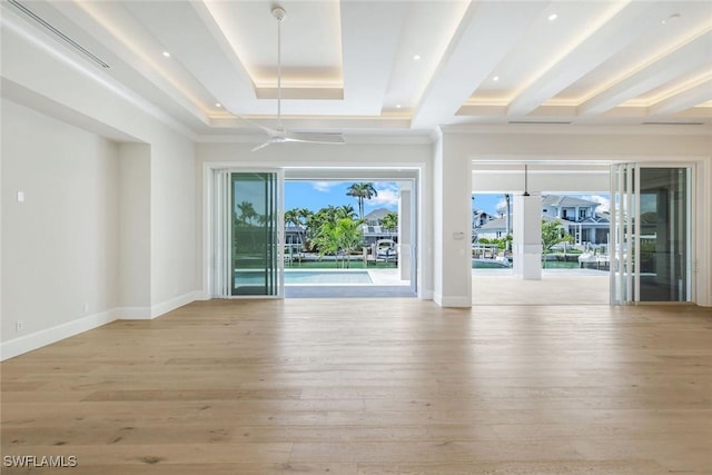 954 Sundrop Ct, Marco Island, FL 34145 - unfurnished room featuring light wood-style flooring, baseboards, a raised ceiling, a ceiling fan, and recessed lighting