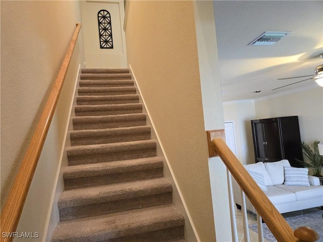 8874 Via Isola Ct, Fort Myers, FL 33966 - stairs featuring crown molding and ceiling fan